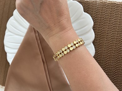 Vip Gold Baget Taşlı Duble Petek Sıralı Bileklik
