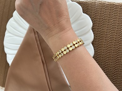 Vip Gold Baget Taşlı Duble Petek Sıralı Bileklik