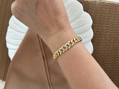 Vip Gold Baget Taşlı  Klasik Zincirli Bileklik