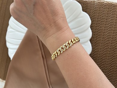 Vip Gold Baget Taşlı  Klasik Zincirli Bileklik