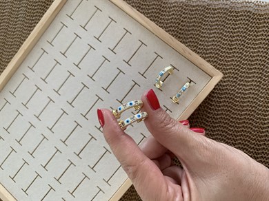 Vip Gold Baget Taşlı Mineli Nazar Ay Küpe