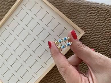 Vip Gold Baget Taşlı Mineli Nazar Ay Küpe