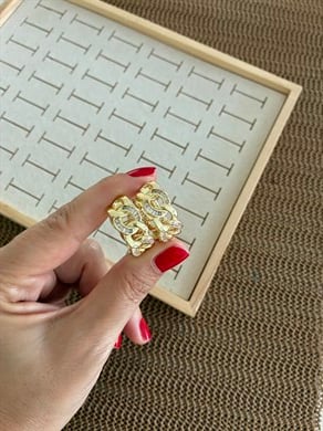 Vip Gold Baget Taşlı Zincir Halka Küpe