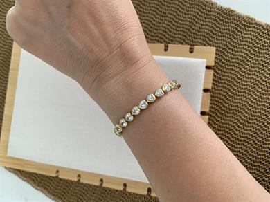 Vip Gold Baget Tek Taş Kalp Sıralı Bileklik