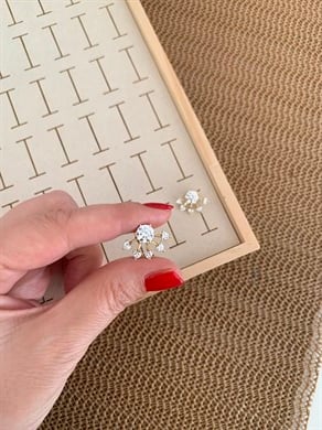 Vip Gold Baget Tek Taş Kral Tacı Tasarım Küpe