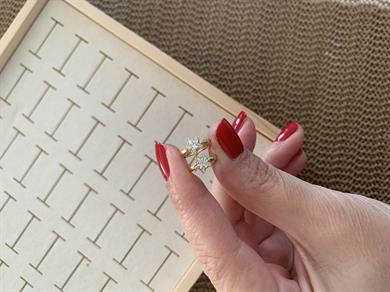 Vip Gold Baget Tek Taşlı Yıldız Halka Küpe
