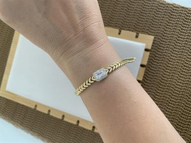 Vip Gold Balık Sırtı Zincirli Kare Baget Taş Bileklik 