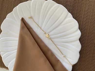 Vip Gold Balık Sırtı Zincirli Plaka Yıldız Detaylı Bileklik