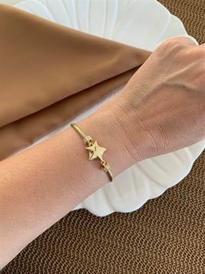Vip Gold Balık Sırtı Zincirli Plaka Yıldız Detaylı Bileklik