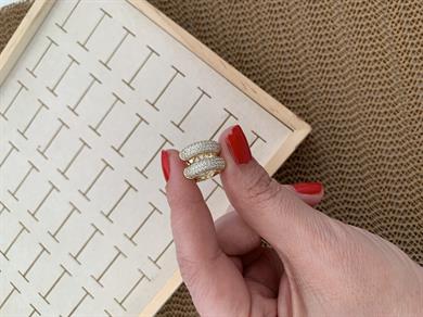 Vip Gold Beş Sıra Zirkon Taşlı Su Yolu Mini Halka Küpe