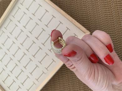 Vip Gold Beş Sıra Zirkon Taşlı Su Yolu Mini Halka Küpe