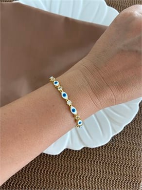 Vip Gold Beyaz Mavi Mineli Göz Sıralı Bileklik