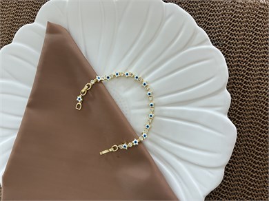 Vip Gold Beyaz Mavi Mineli Yıldız Sıralı Bileklik