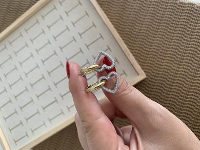 Vip Gold Boru Halka Zirkon Taşlı Kalp Sallantılı Küpe