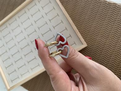Vip Gold Boru Halka Zirkon Taşlı Kalp Sallantılı Küpe