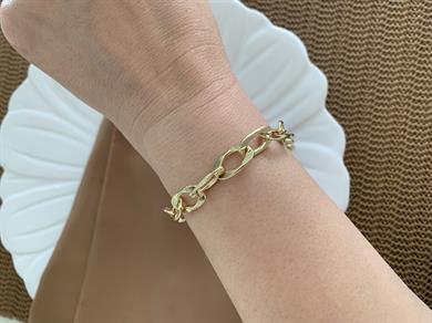 Vip Gold Büyük Oval Zincirli Bileklik