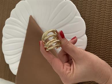 Vip Gold Büyük Plaka Üç Sıra Boru Ay Küpe