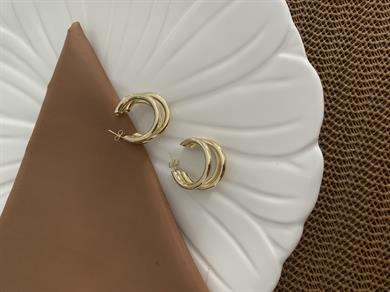 Vip Gold Büyük Plaka Üç Sıra Boru Ay Küpe