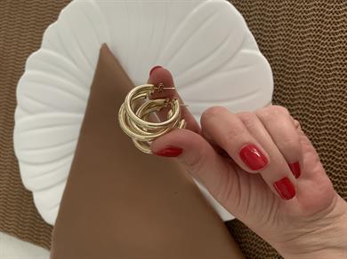 Vip Gold Büyük Plaka Üç Sıra Boru Ay Küpe