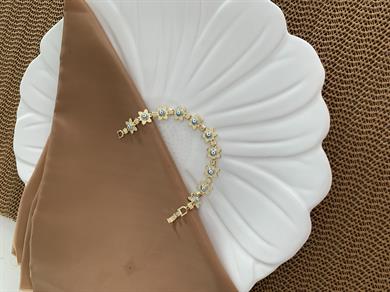 Vip Gold Çiçek Mavi Nazar Sıralı Bileklik