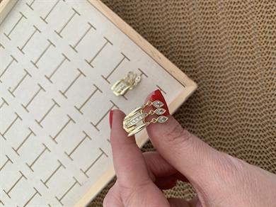 Vip Gold Damla Baget Taş Salllantılı Tasarım Küpe