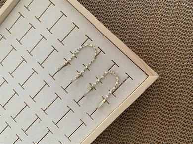Vip Gold Damla Baget Taş Sıralı Tasarım  Küpe