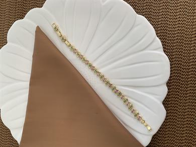 Vip Gold Damla Sıralı Renkli Zirkon Baget Taşlı Tasarım Bileklik