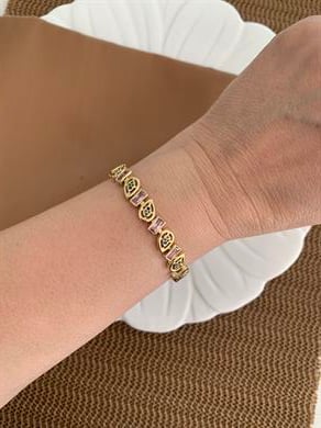 Vip Gold Damla Sıralı Renkli Zirkon Baget Taşlı Tasarım Bileklik