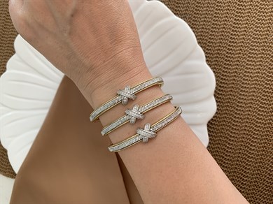 Vip Gold Diamond Serisi Zirkon Taşlı X Bileklik