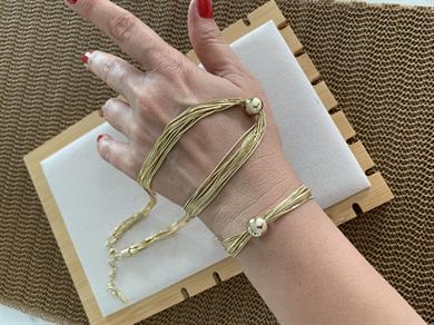 Vip Gold Dokuz Sıra İnce İtalyan Zincirli Topçuk Kolye Bileklik Set