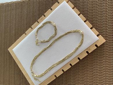 Vip Gold Dokuz Sıra İnce İtalyan Zincirli Topçuk Kolye Bileklik Set