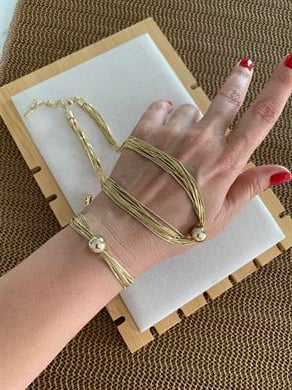 Vip Gold Dokuz Sıra İnce İtalyan Zincirli Topçuk Kolye Bileklik Set