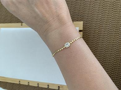 Vip Gold Ezme Zincir Zirkon Taşlı Kare Baget Bileklik