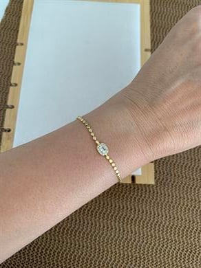 Vip Gold Ezme Zincir Zirkon Taşlı Kare Baget Bileklik