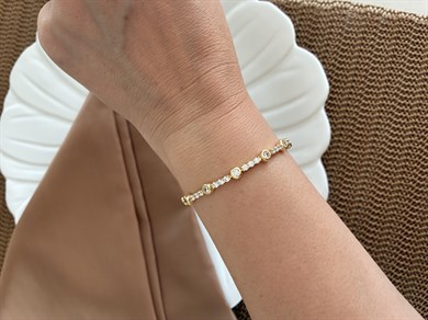 Vip Gold Gömme Baget Taşlı Daire Su Yolu Bileklik