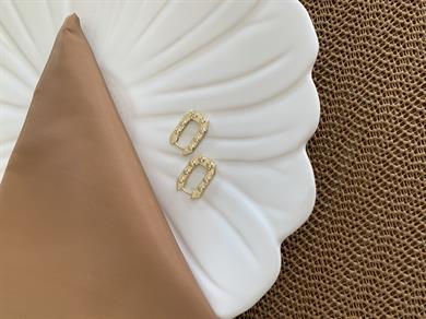 Vip Gold Gömme Taşlı Plaka Beşgen U Küpe