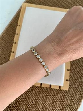 Vip Gold Gömme Tek Taş Daire Sıralı Su Yolu Bileklik 