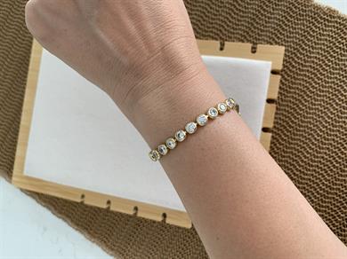 Vip Gold Gömme Tek Taş Daire Sıralı Su Yolu Bileklik 