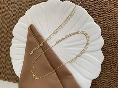 Vip Gold Gömme Tek Taş Daire Su Yolu Kolye Bileklik Set
