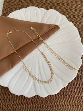 Vip Gold Gömme Tek Taş Daire Su Yolu Kolye Bileklik Set
