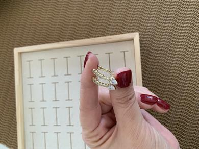 Vip Gold Gömme Tek Taş Sıralı Baget Kalp U Küpe