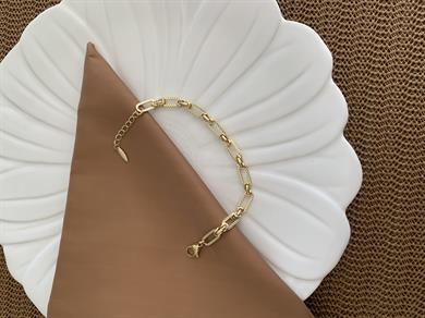Vip Gold İç İçe Geçme Çizgili Ataç Zincir Bileklik
