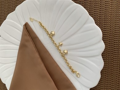 Vip Gold İç İçe Geçme Halka Zincirli Plaka Kalp Bileklik