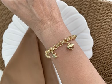 Vip Gold İç İçe Geçme Halka Zincirli Plaka Kalp Bileklik