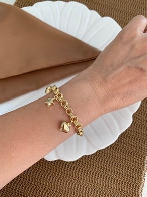 Vip Gold İç İçe Geçme Halka Zincirli Plaka Kalp Bileklik