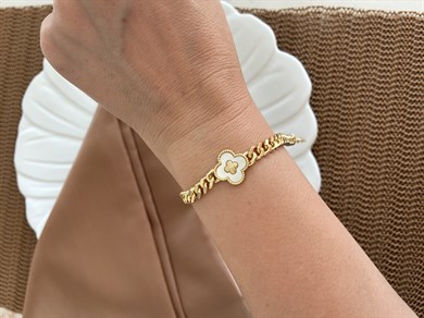 Vip Gold İç İçe Geçme Klasik Zincirli Sdf Yonca Bileklik
