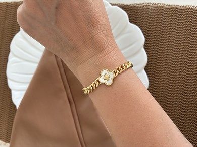 Vip Gold İç İçe Geçme Klasik Zincirli Sdf Yonca Bileklik