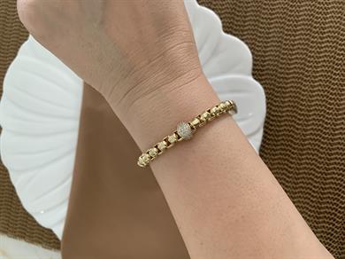 Vip Gold İç İçe Geçme Ortası Zirkon Taşlı Tasarım Bileklik