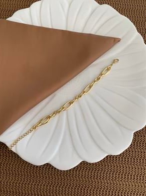 Vip Gold İç İçe Geçme Oval Zincir Bileklik