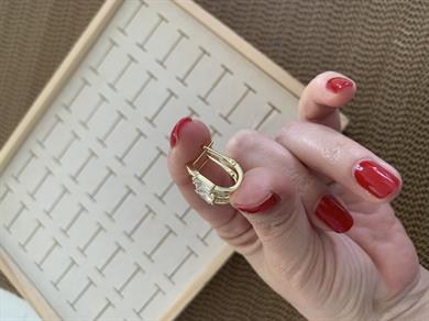 Vip Gold İki Li Dikdörtgen Baget Tek Taşlı U Küpe
